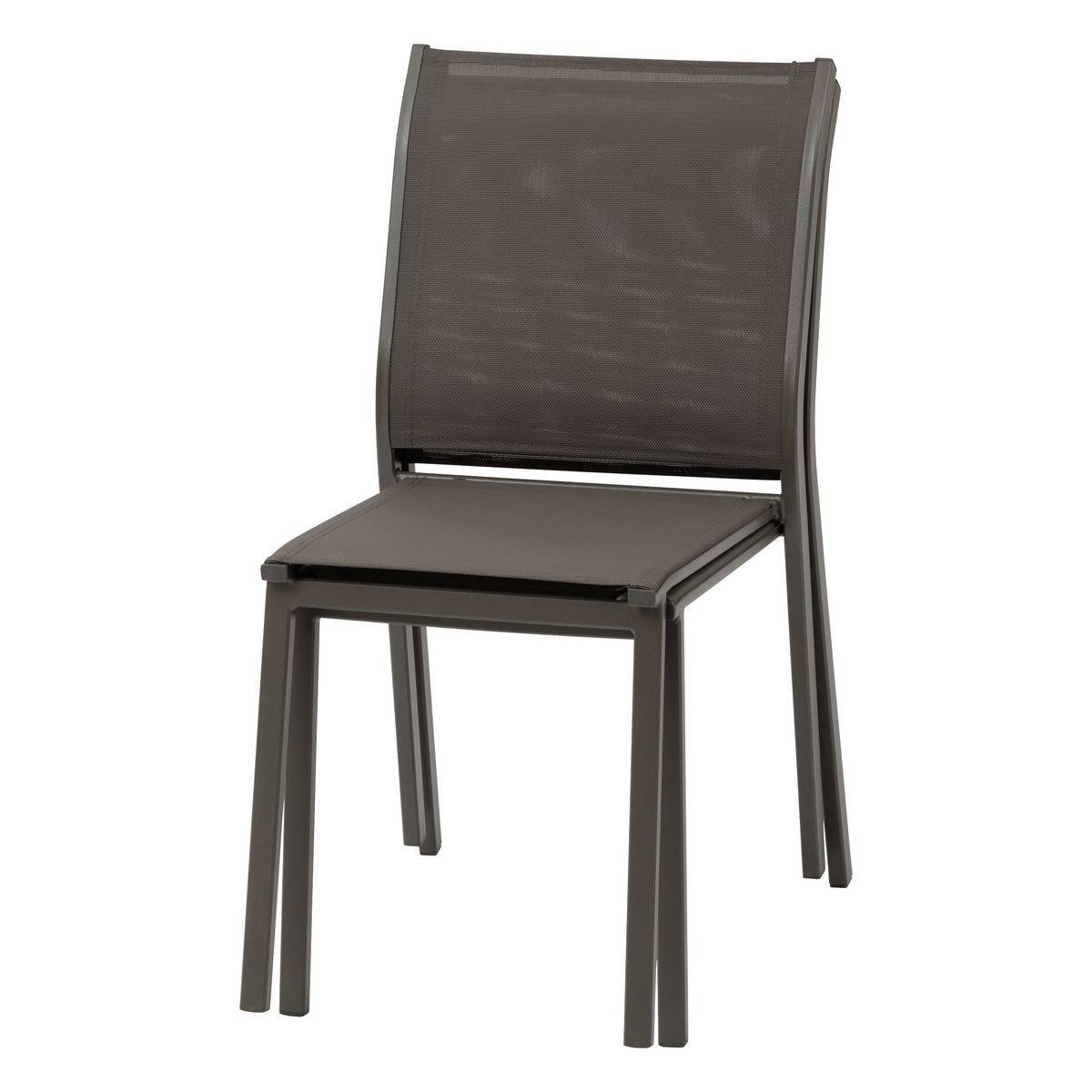 Hesperide - Chaise de jardin empilable "Essentia" wengé & praliné aluminium et texaline Hespéride - Image 2