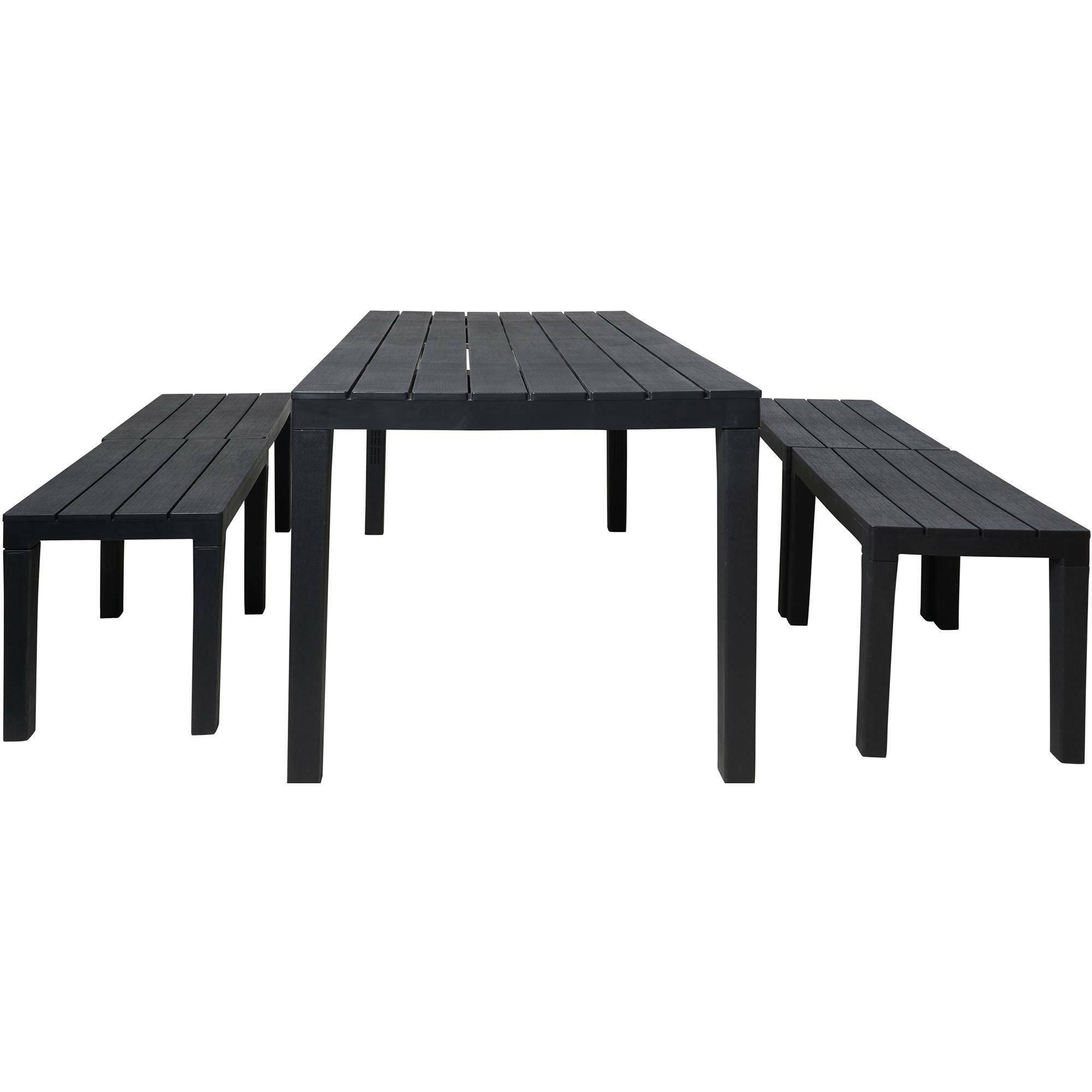 Dmora - Salon d'extérieur Dmascar, Composition de jardin avec 1 table rectangulaire et 4 bancs, Salon intérieur et extérieur de Pic Nic, Anthracite - Dmora - Imagen 4