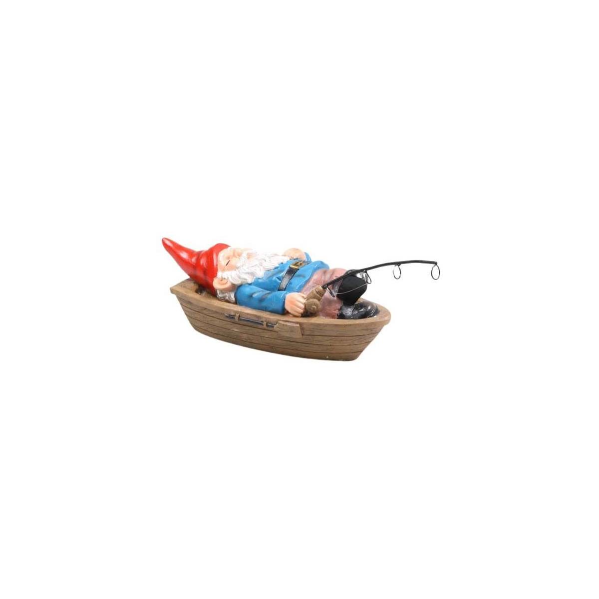 Sid - Nain de jardin en résine ballade sur l'eau Barque allongé Sid - Imagen 1