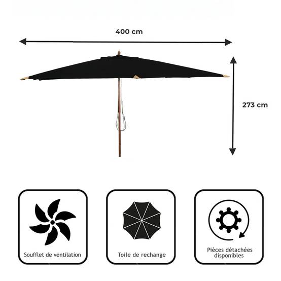 Parasol droit noir 4x3 m Pegasia - Gecko Jardin - Imagen 8