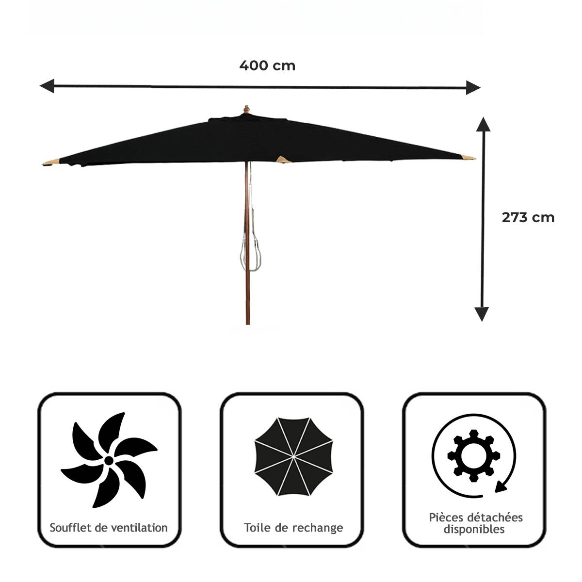 Parasol droit noir 4x3 m Pegasia - Gecko Jardin - Imagen 8