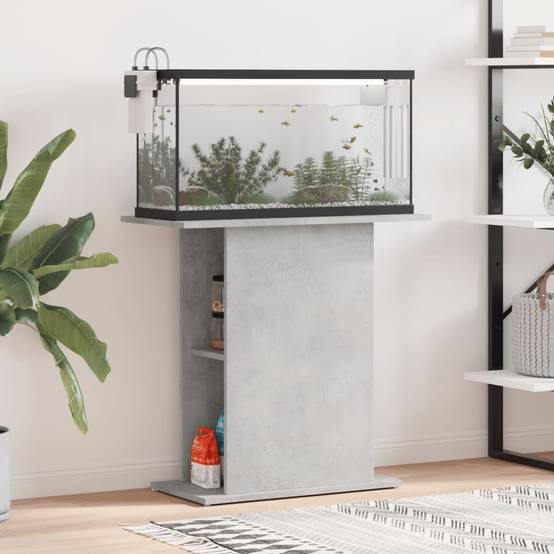 Support Aquarium Bois Ingénierie avec Étagères de Rangement Gris Béton - ComfortXL Outdoor Living - Image 1