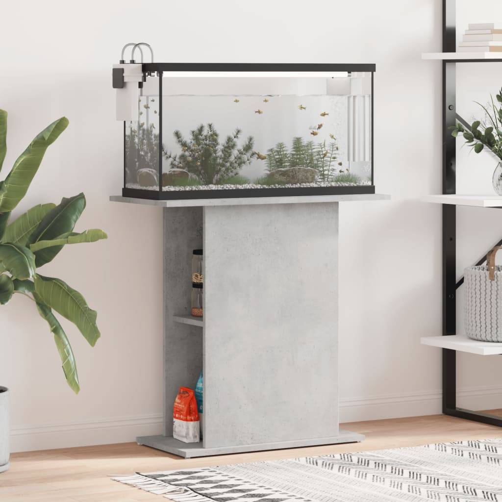 Support Aquarium Bois Ingénierie avec Étagères de Rangement Gris Béton - ComfortXL Outdoor Living - Image 1
