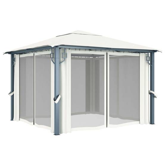 Tonnelle Aluminium Crème avec Rideaux et LED 3 x 3 x 2.7 m - PANGIVO - Image 4