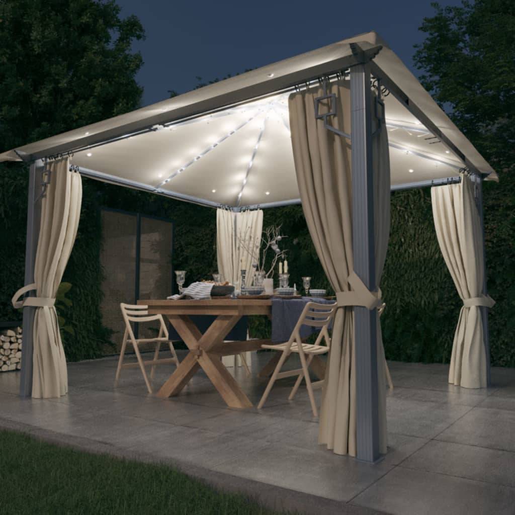 Tonnelle Aluminium Crème avec Rideaux et LED 3 x 3 x 2.7 m - PANGIVO - Image 1