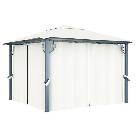 Tonnelle Aluminium Crème avec Rideaux et LED 3 x 3 x 2.7 m - PANGIVO - Image 3