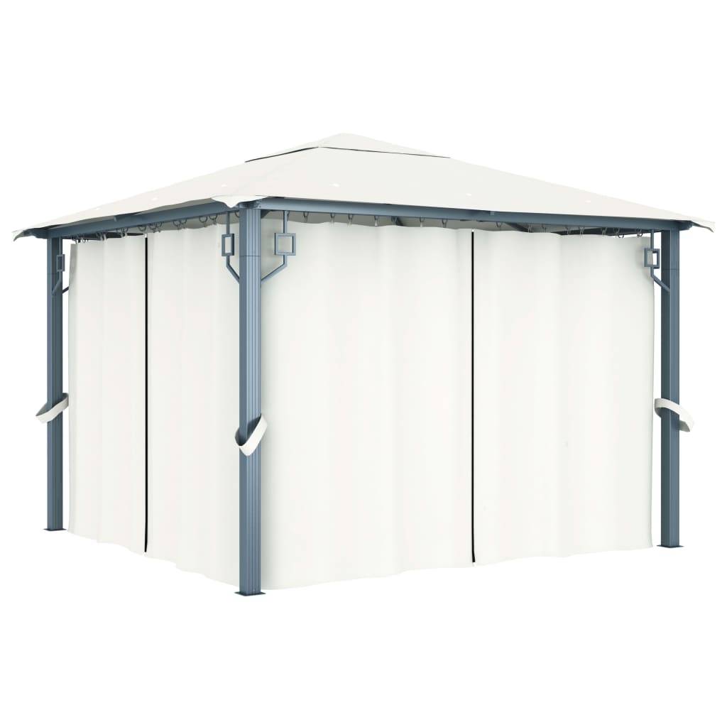 Tonnelle Aluminium Crème avec Rideaux et LED 3 x 3 x 2.7 m - PANGIVO - Image 3