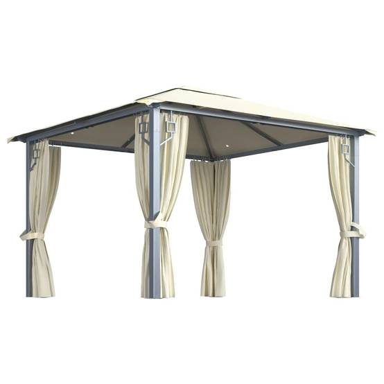 Tonnelle Aluminium Crème avec Rideaux et LED 3 x 3 x 2.7 m - PANGIVO - Image 2