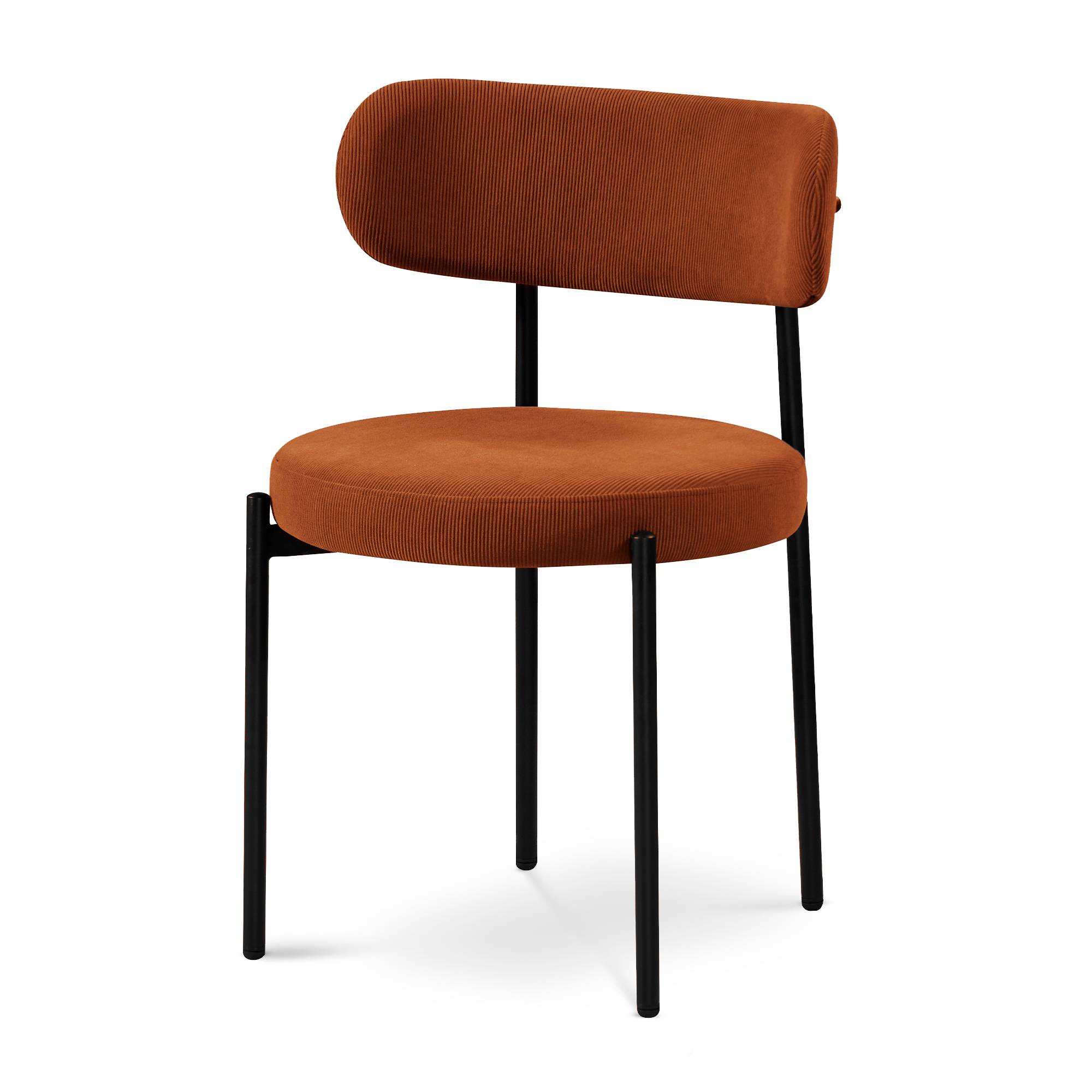 Sicaan Lot de 4 chaises rembourrées velours côtelé terracotta et pieds métal noir IRIS - Image 4