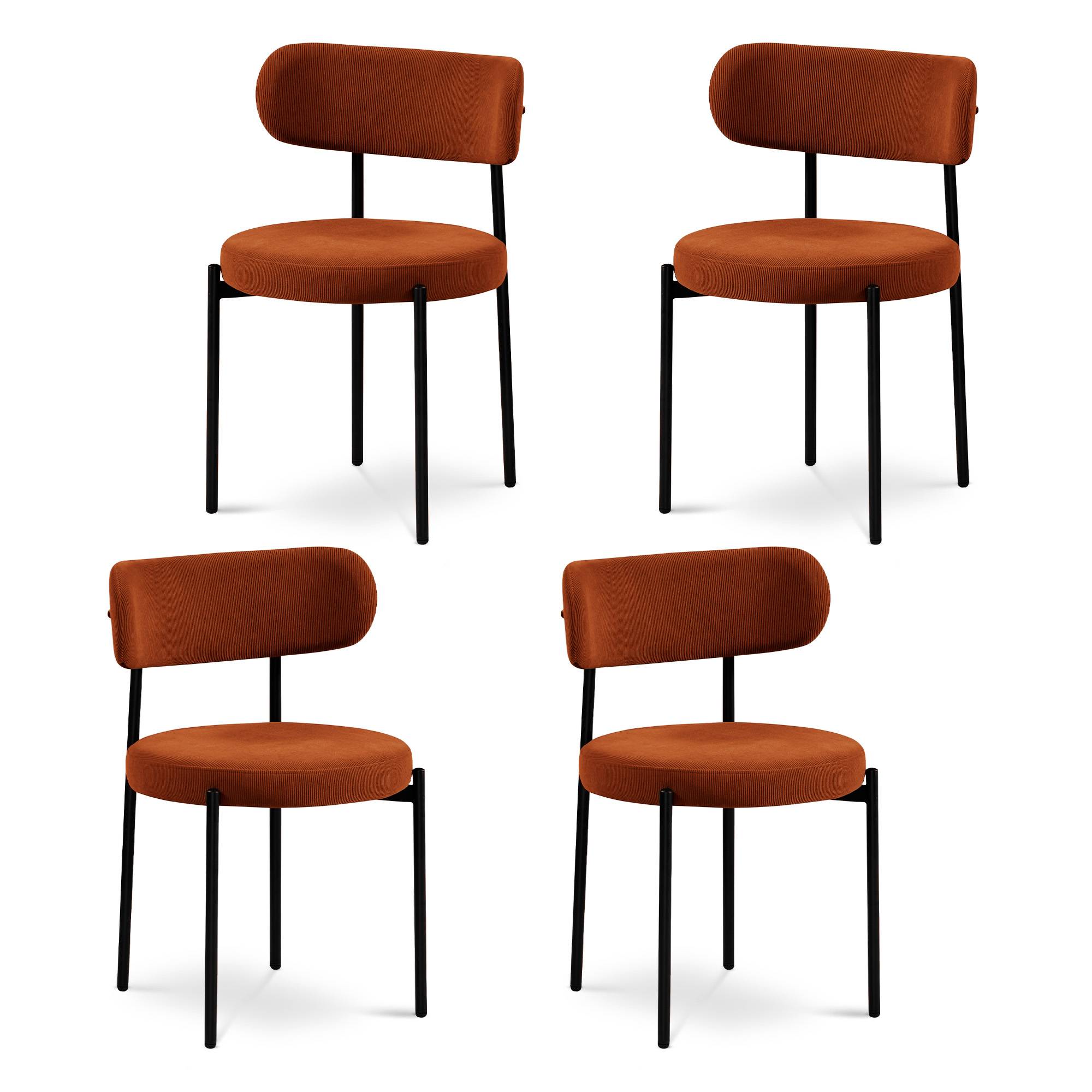 Sicaan Lot de 4 chaises rembourrées velours côtelé terracotta et pieds métal noir IRIS - Image 2