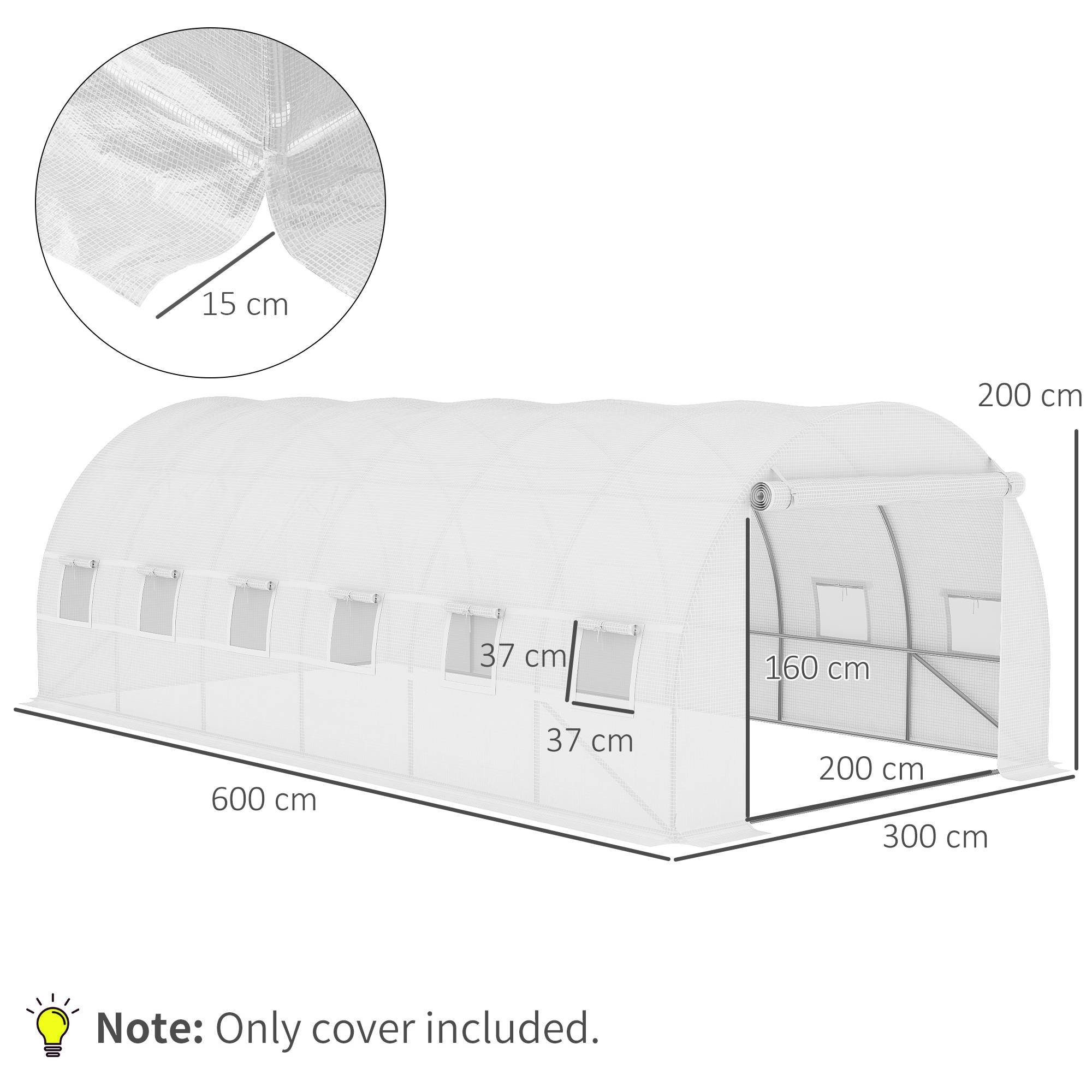 Sans Marque - Bâche rechange serre tunnel 600x300x200 cm 12 fenêtres blanche - Image 5