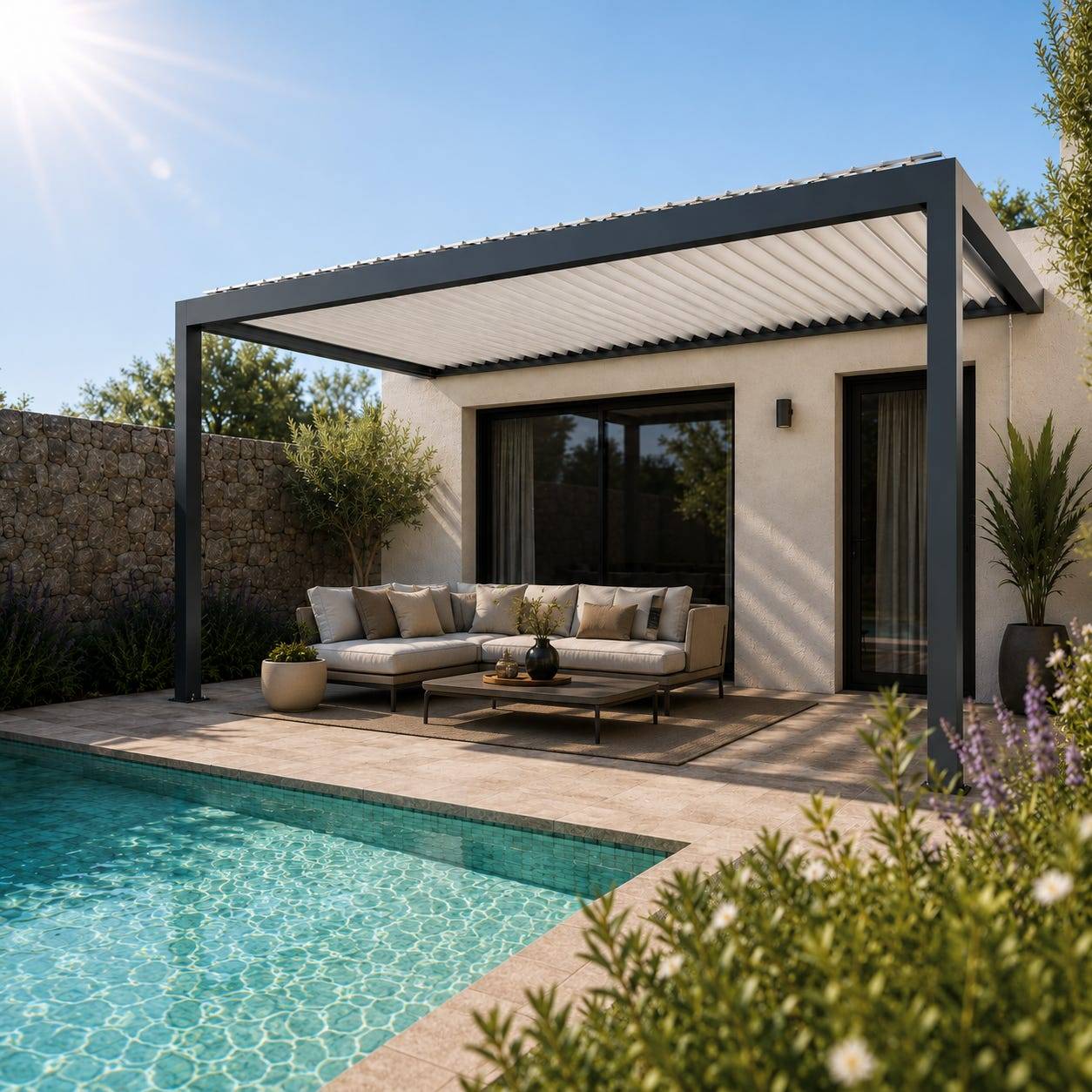 Pergola Bioclimatique Aluminium Adossée Anthracite 5x3 Manuelle S ORIAL France