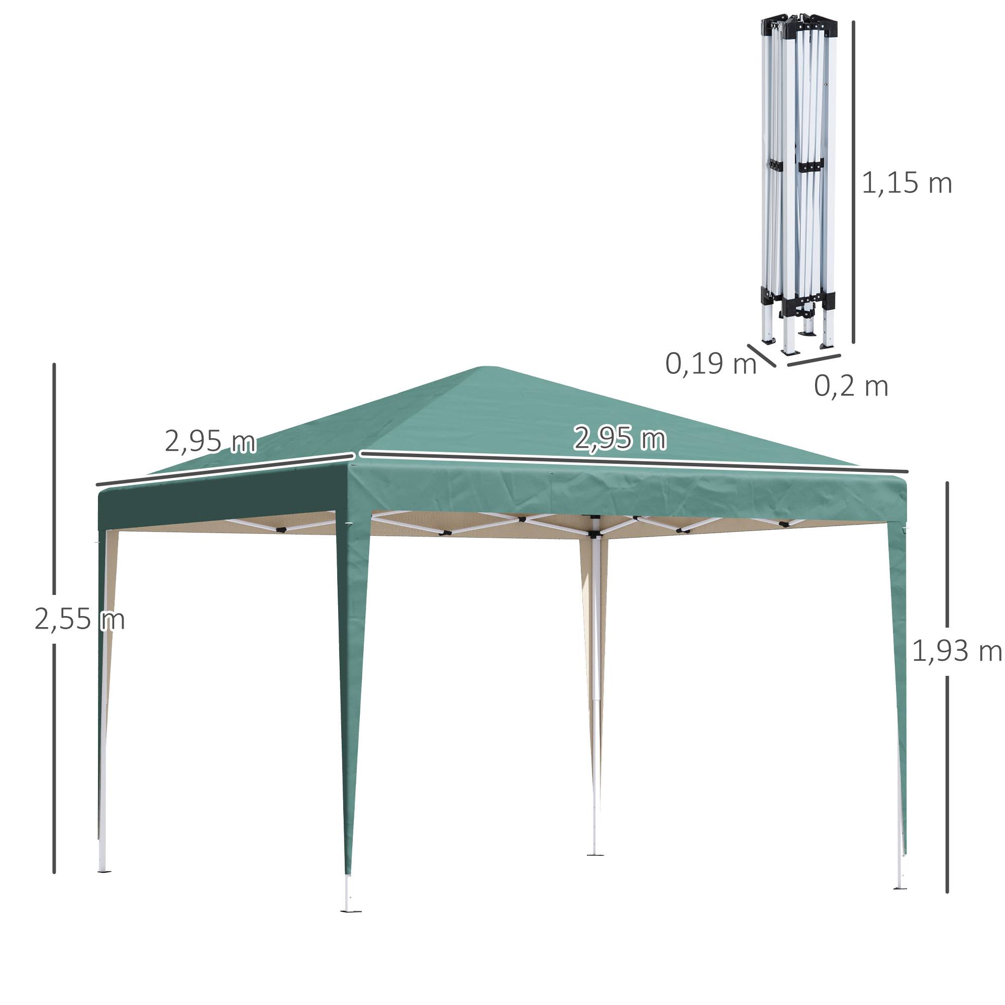 Tente pliante 3x3m avec sac de transport, hauteur réglable, résistante aux UV et imperméable, idéale pour terrasse, patio, plage, verte - Image 5