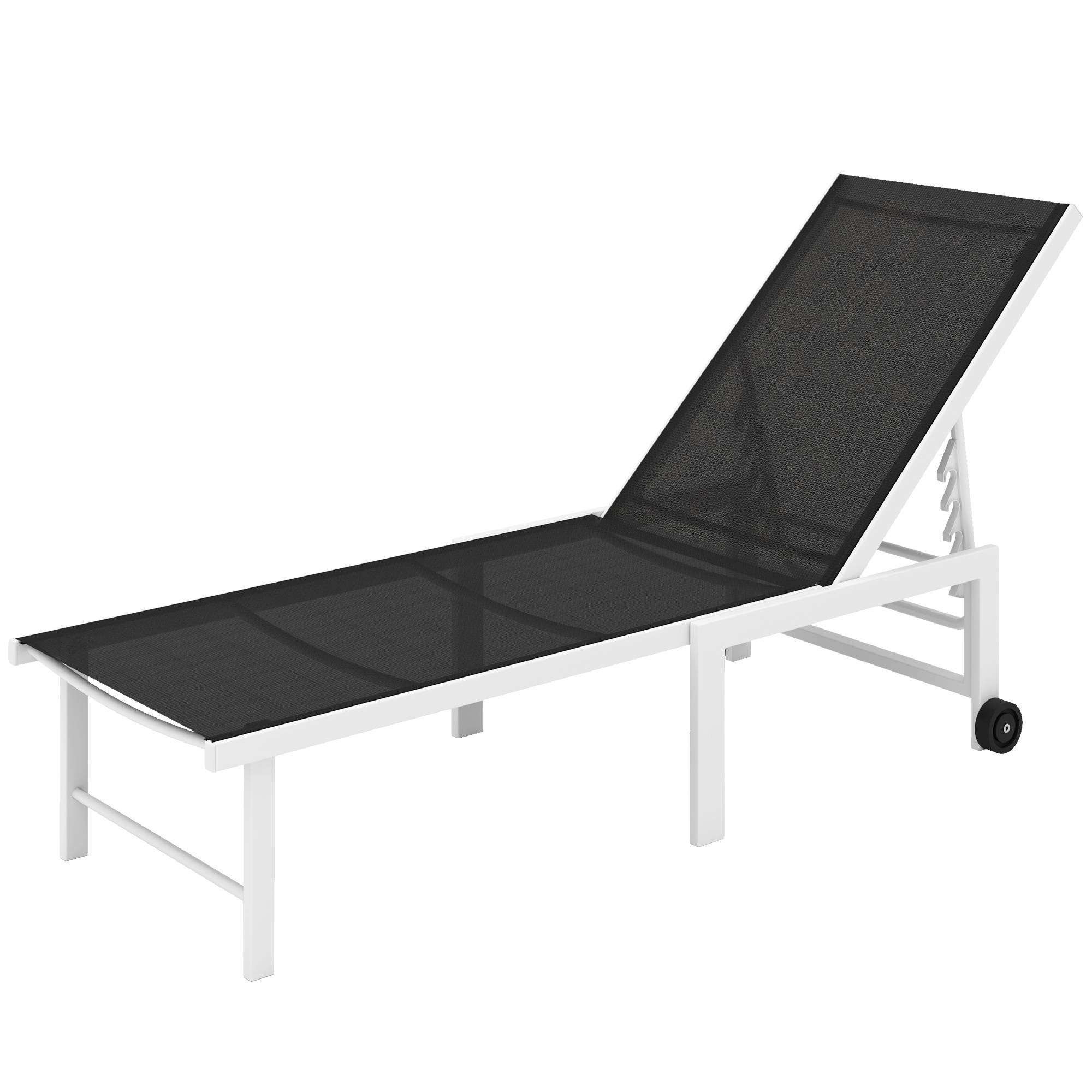 Transat gris inclinable à roulettes dossier 5 positions structure acier, chaise longue jardin mobile - Image 2