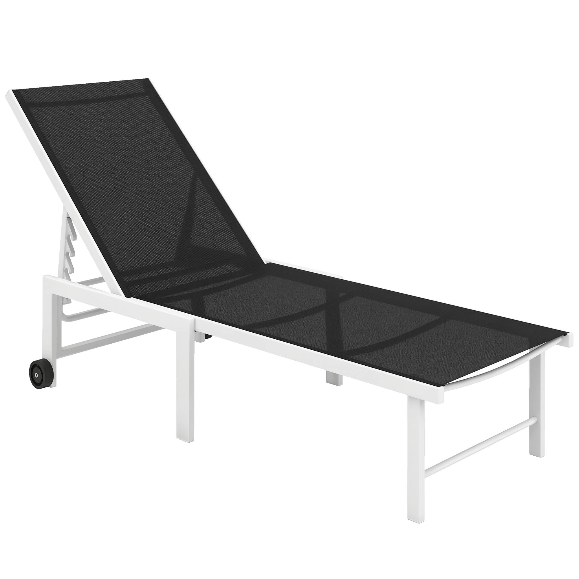Transat gris inclinable à roulettes dossier 5 positions structure acier, chaise longue jardin mobile - Image 1