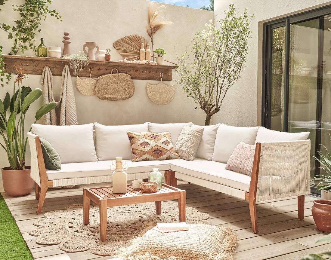 Best Mobilier - Papua - salon bas de jardin 5 places - bois, corde et coussins beiges - Best Mobilier - Imagen 2