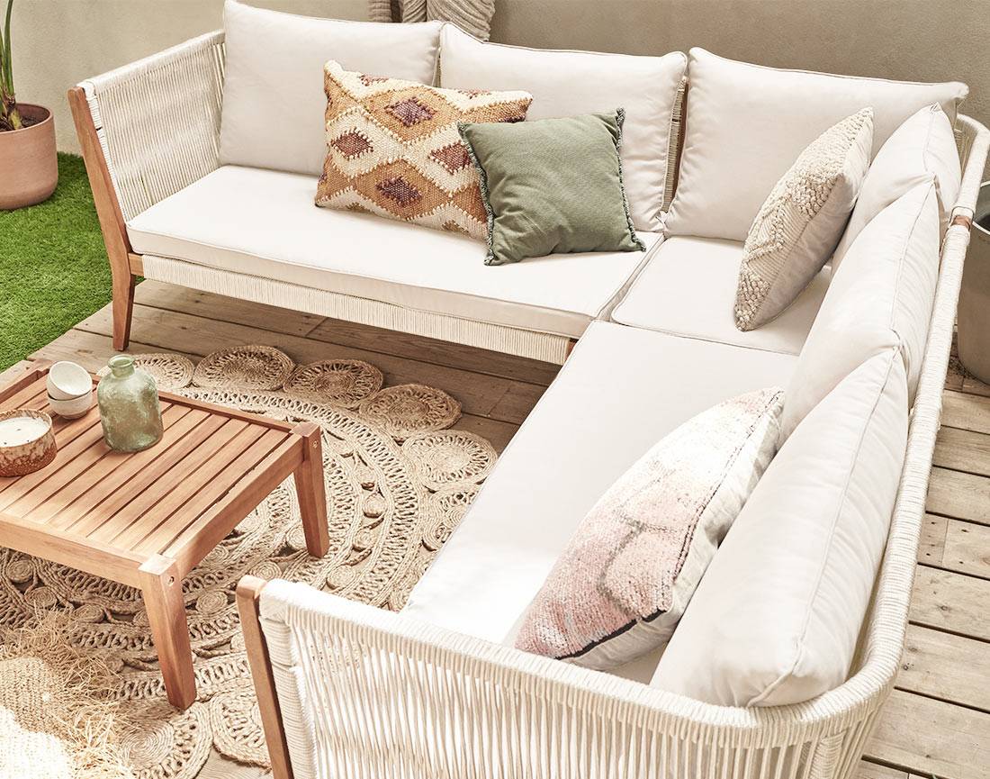 Best Mobilier - Papua - salon bas de jardin 5 places - bois, corde et coussins beiges - Best Mobilier - Imagen 4
