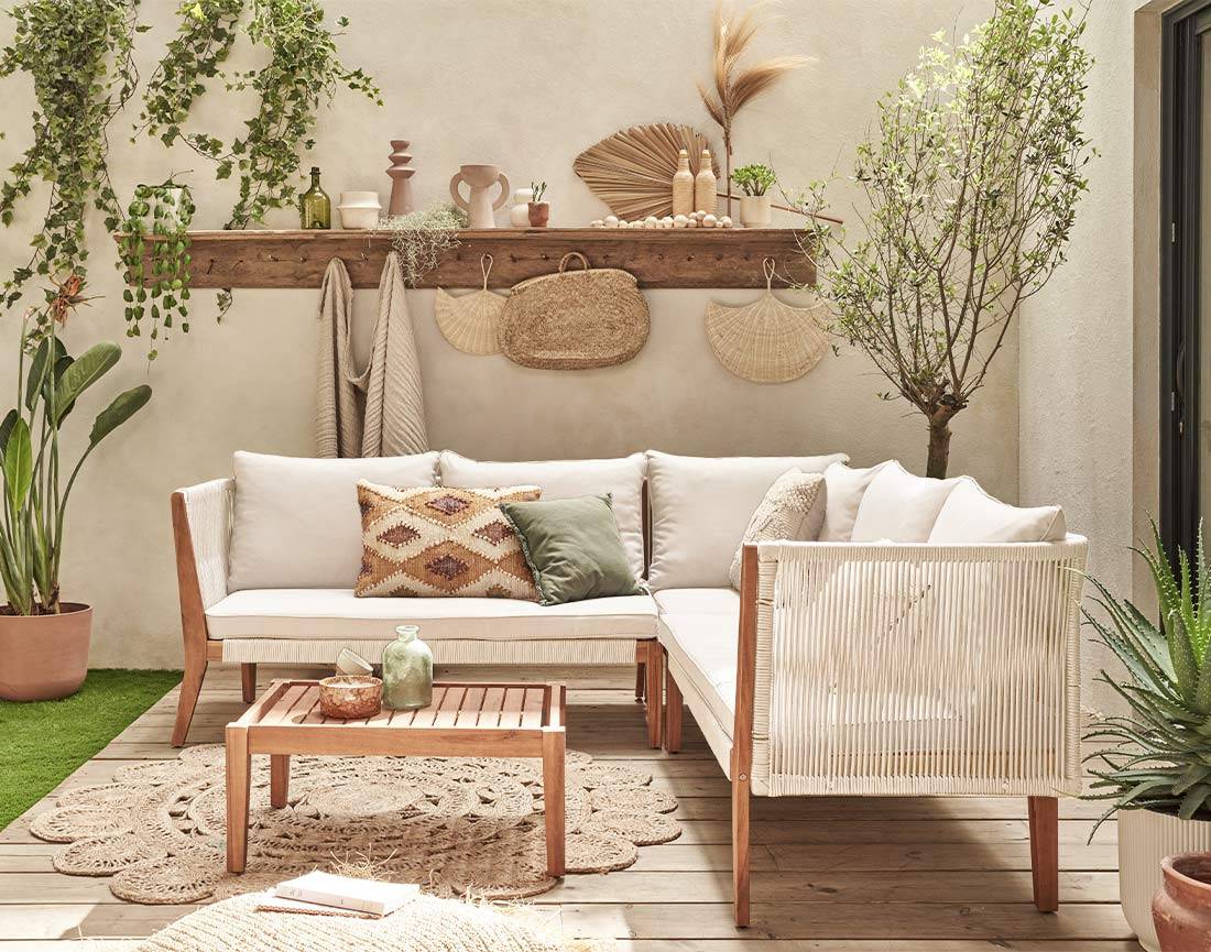Best Mobilier - Papua - salon bas de jardin 5 places - bois, corde et coussins beiges - Best Mobilier - Imagen 3
