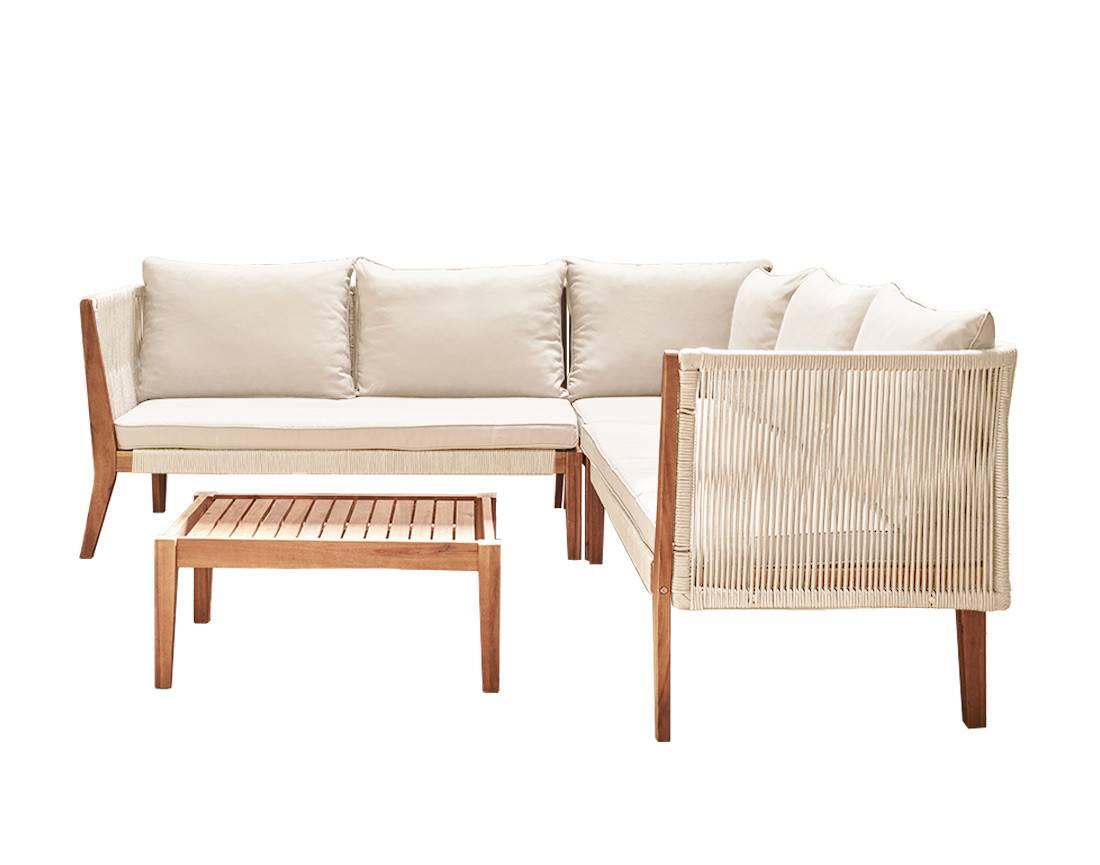 Best Mobilier - Papua - salon bas de jardin 5 places - bois, corde et coussins beiges - Best Mobilier - Imagen 1
