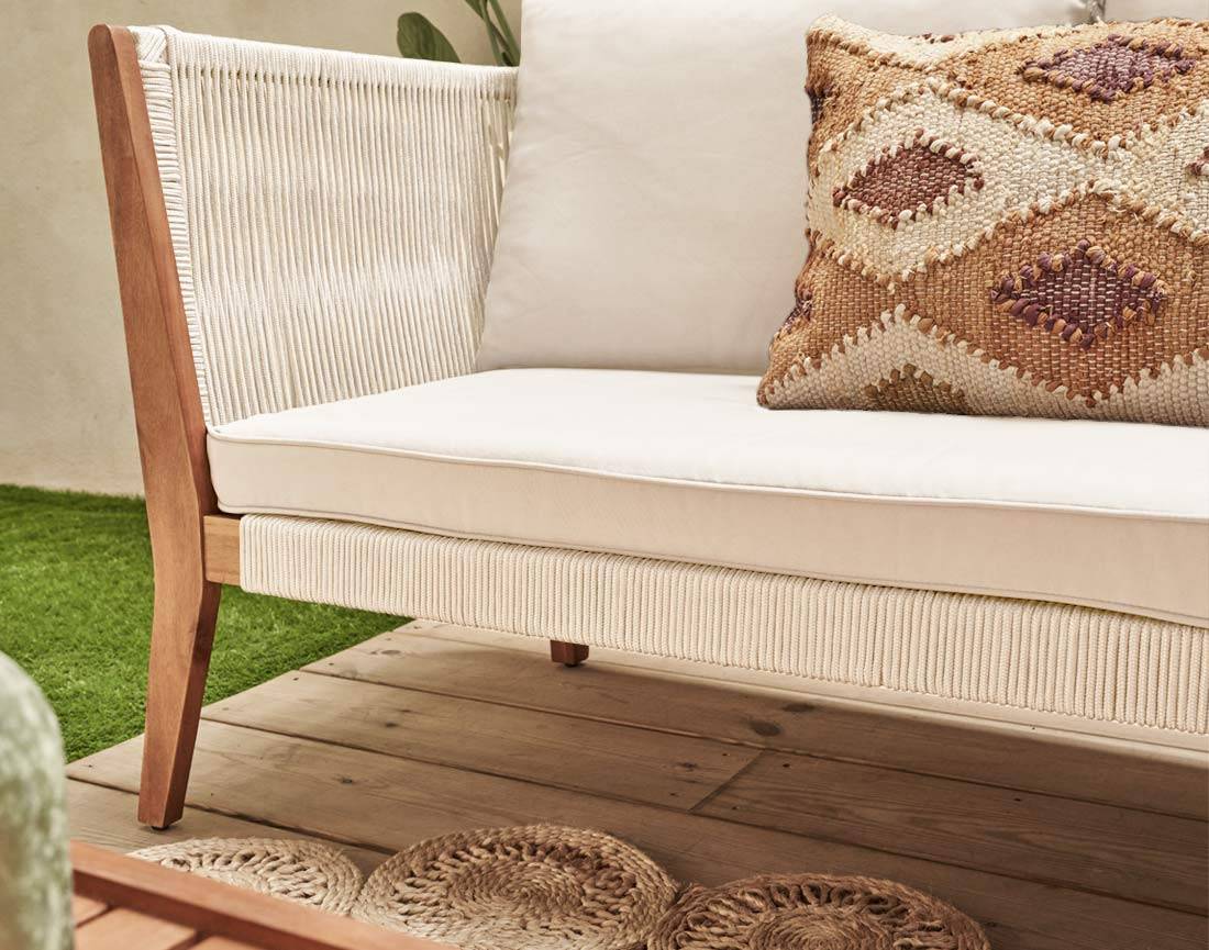 Best Mobilier - Papua - salon bas de jardin 5 places - bois, corde et coussins beiges - Best Mobilier - Imagen 6