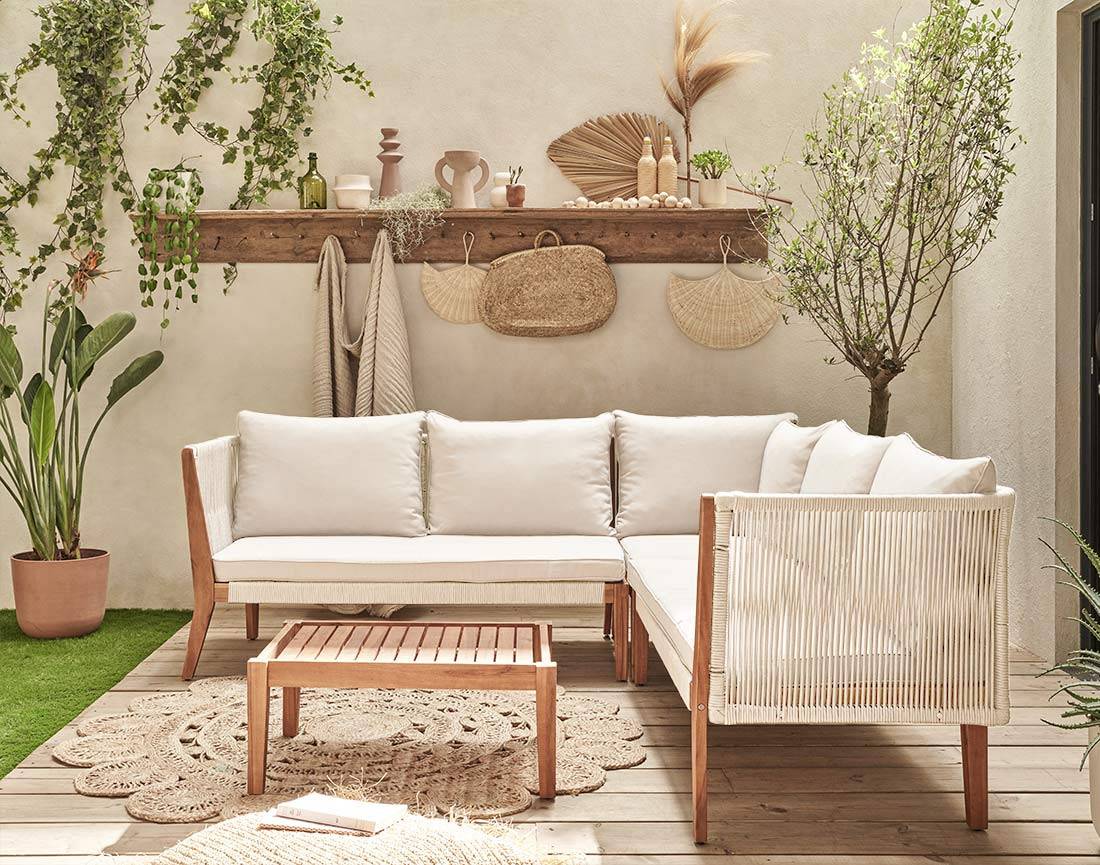 Best Mobilier - Papua - salon bas de jardin 5 places - bois, corde et coussins beiges - Best Mobilier - Imagen 8