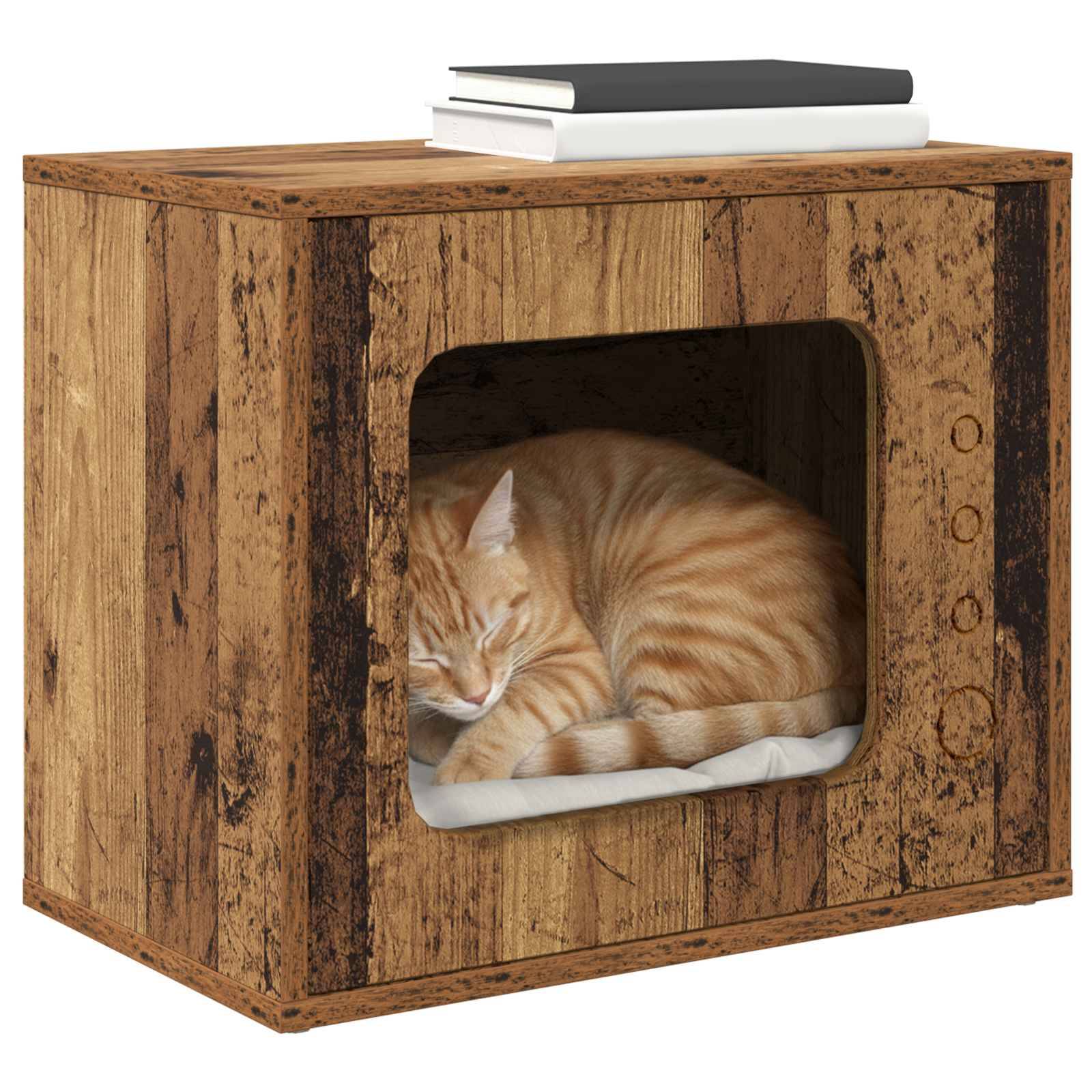 Maison Chat Rustique Bois Ancien Repos Brun 51cm pour Chat Authentique - ComfortXL Outdoor Living - Image 3