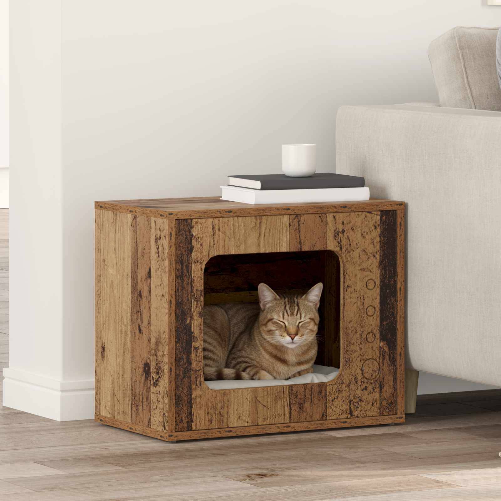 Maison Chat Rustique Bois Ancien Repos Brun 51cm pour Chat Authentique - ComfortXL Outdoor Living