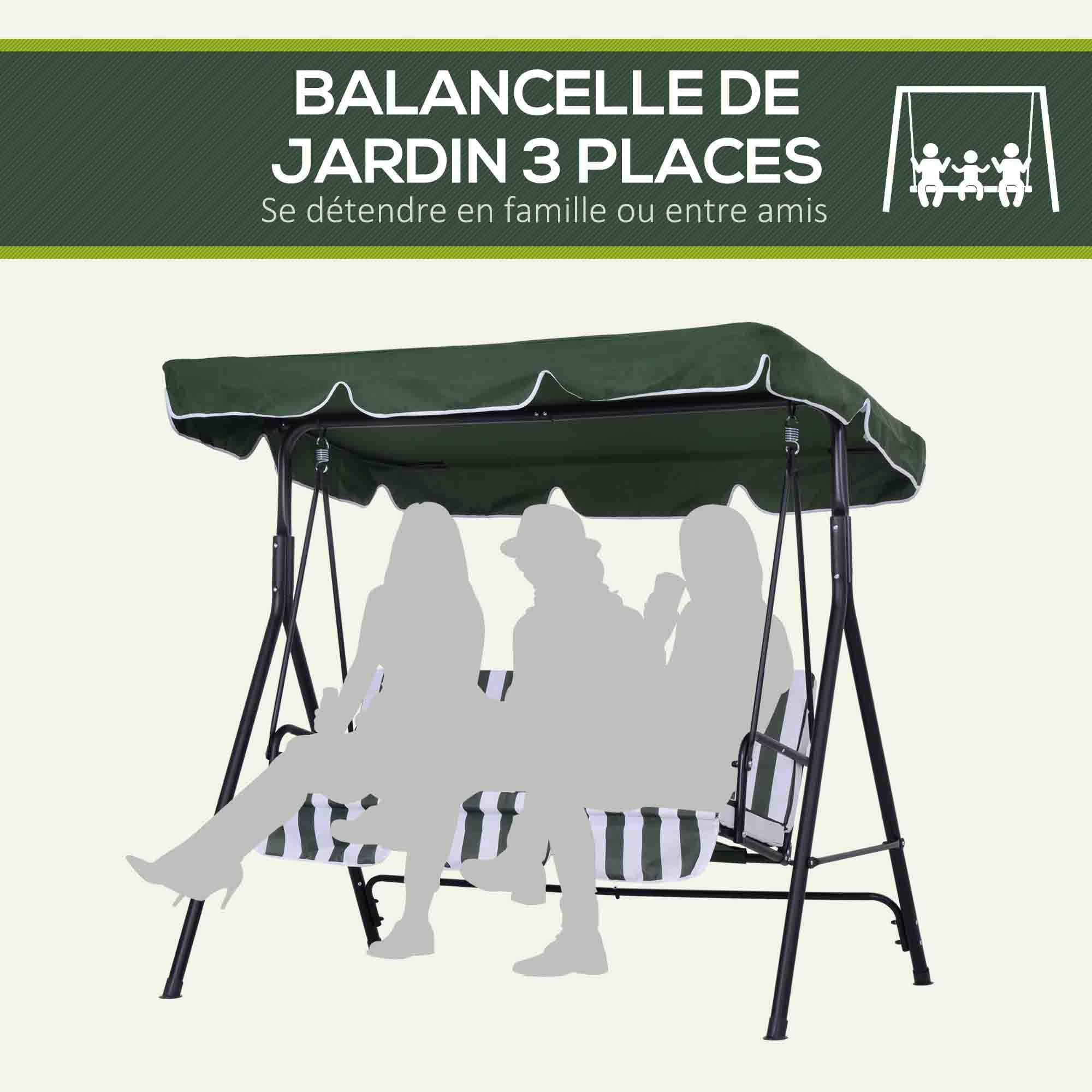 Balancelle de jardin 3 places acier terrasse toit inclinable coussins grand confort vert - ComfortXL Outdoor Living - Image 8