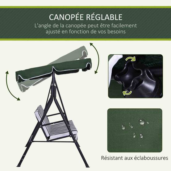 Balancelle de jardin 3 places acier terrasse toit inclinable coussins grand confort vert - ComfortXL Outdoor Living - Image 6