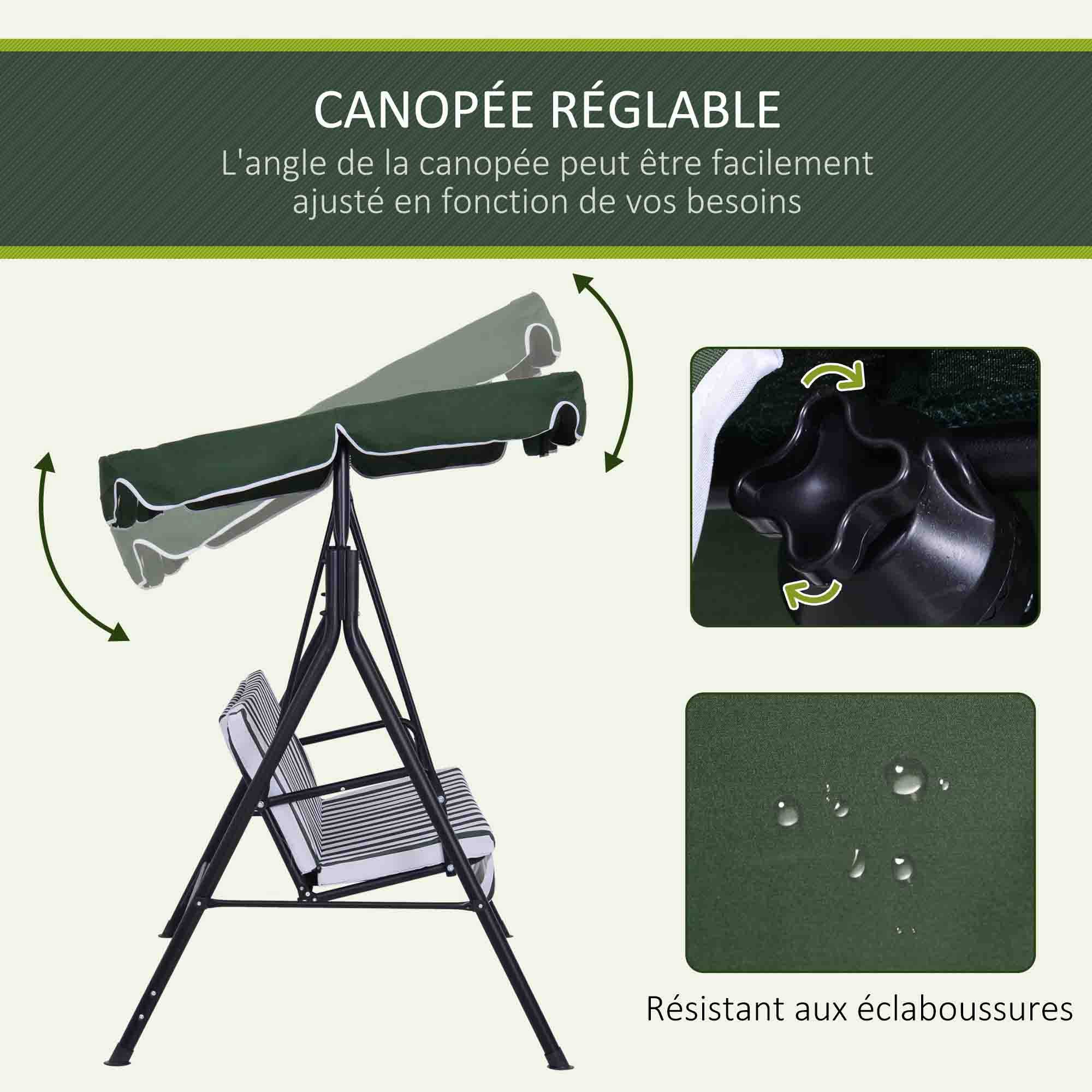 Balancelle de jardin 3 places acier terrasse toit inclinable coussins grand confort vert - ComfortXL Outdoor Living - Image 6