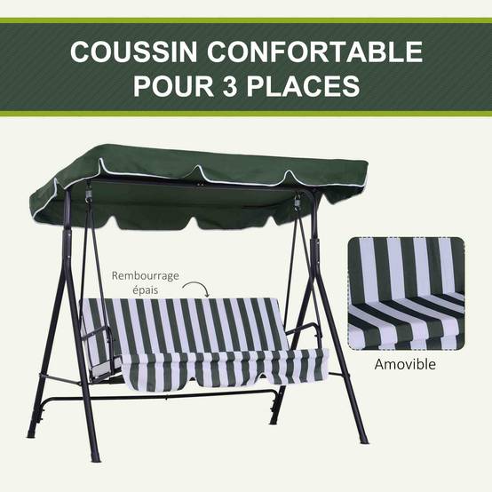 Balancelle de jardin 3 places acier terrasse toit inclinable coussins grand confort vert - ComfortXL Outdoor Living - Image 9