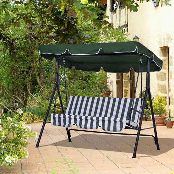 Balancelle de jardin 3 places acier terrasse toit inclinable coussins grand confort vert - ComfortXL Outdoor Living - Image 4