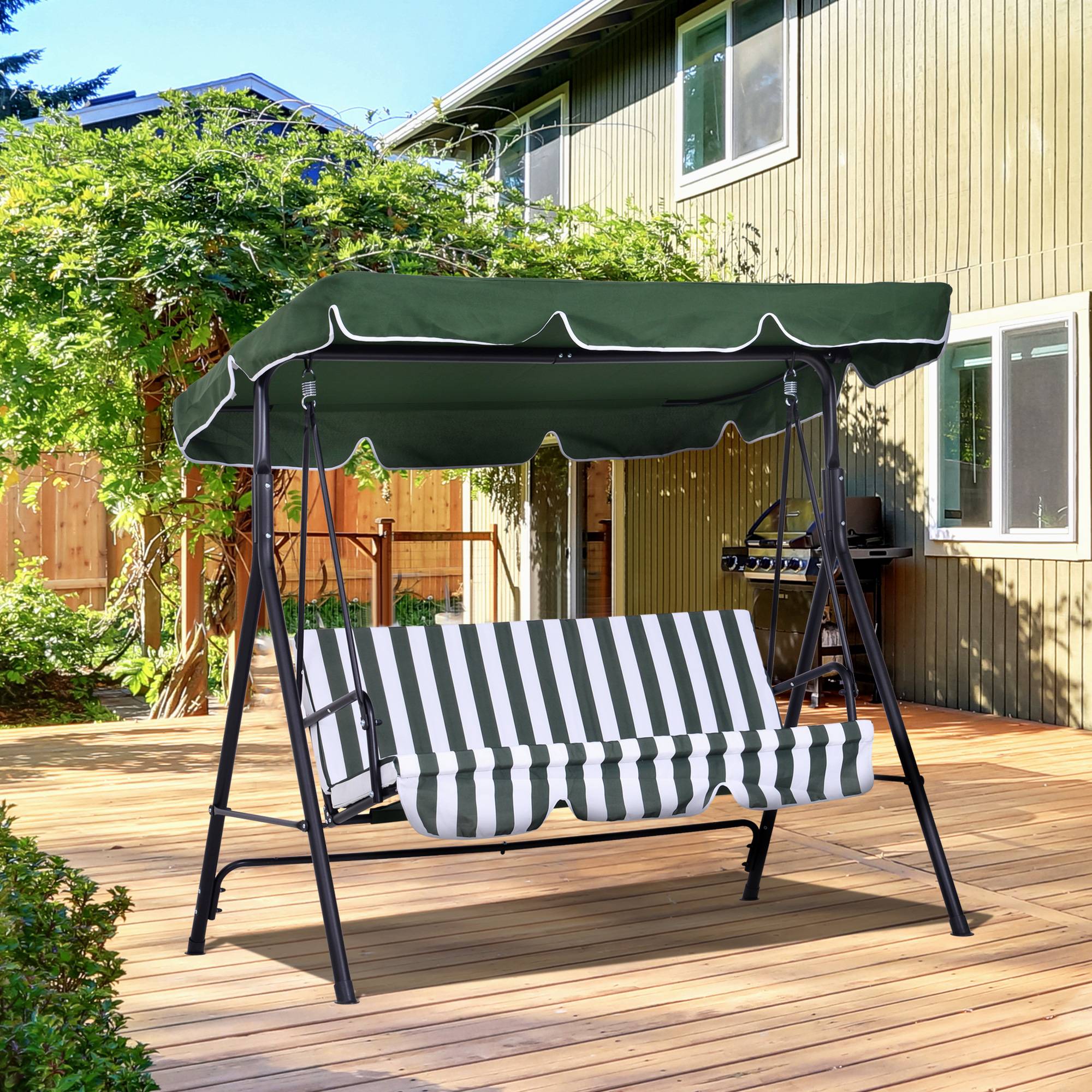 Balancelle de jardin 3 places acier terrasse toit inclinable coussins grand confort vert - ComfortXL Outdoor Living - Image 3