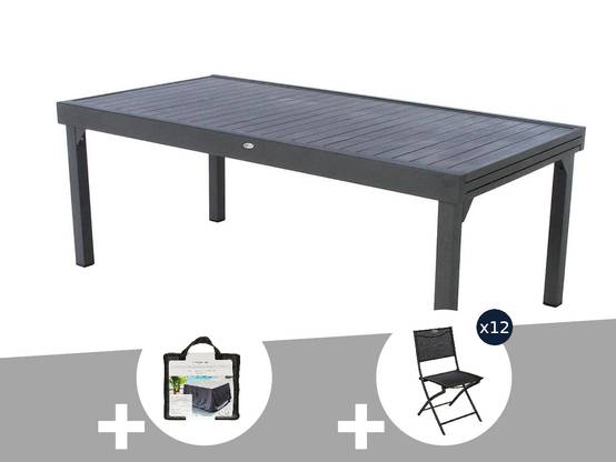 Hesperide - Table extensible rectangulaire alu Piazza 10/12 places Graphite + Housse + 12 chaises Modula - Hespéride