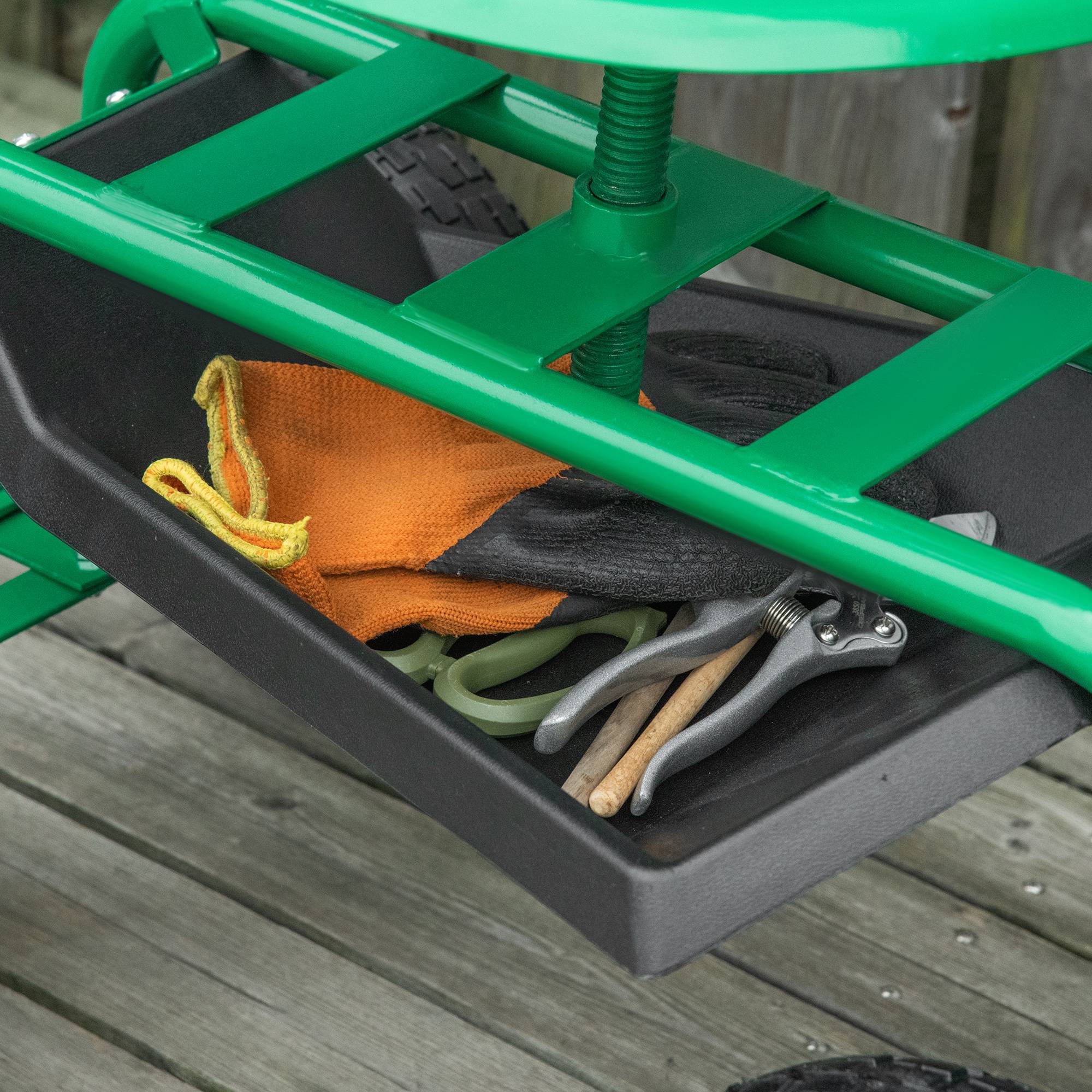 ComfortXL - Siège de jardin roulant métal vert 81 cm chariot de jardinage assise pivotante 360° réglable charge 150 kg - Image 8