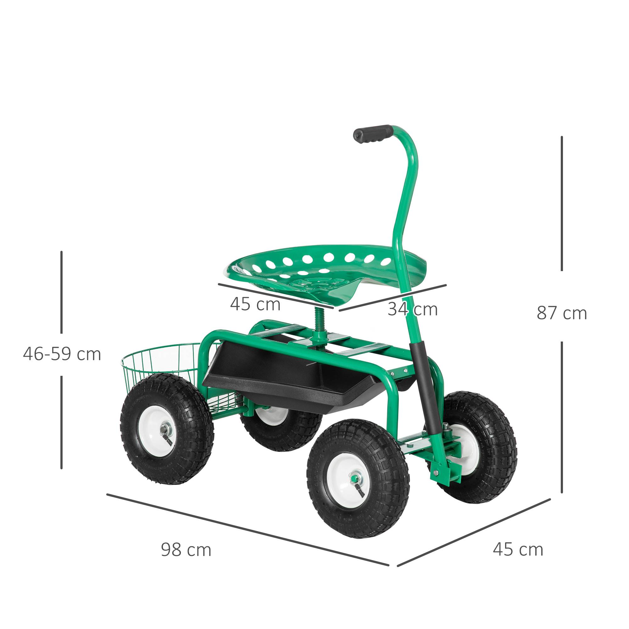 ComfortXL - Siège de jardin roulant métal vert 81 cm chariot de jardinage assise pivotante 360° réglable charge 150 kg - Image 3