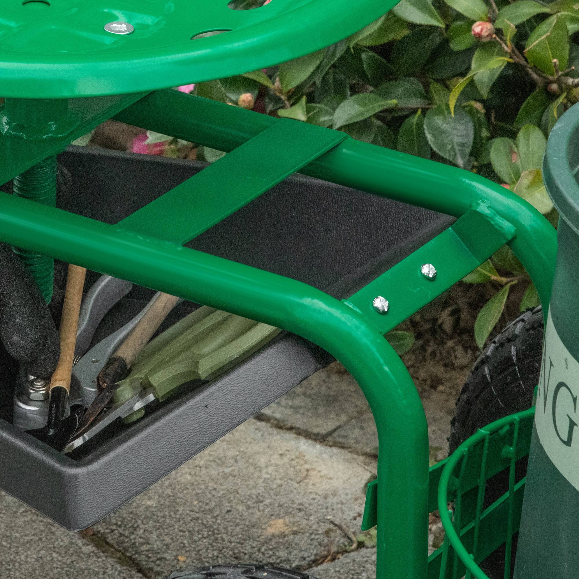 ComfortXL - Siège de jardin roulant métal vert 81 cm chariot de jardinage assise pivotante 360° réglable charge 150 kg - Image 9