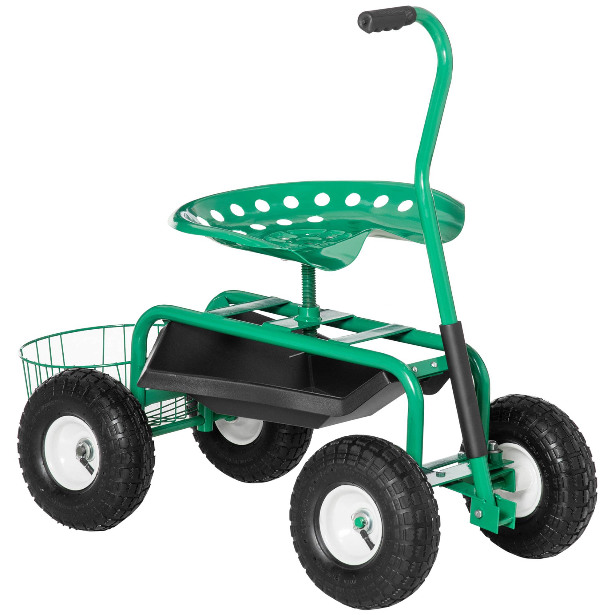 ComfortXL - Siège de jardin roulant métal vert 81 cm chariot de jardinage assise pivotante 360° réglable charge 150 kg - Image 10