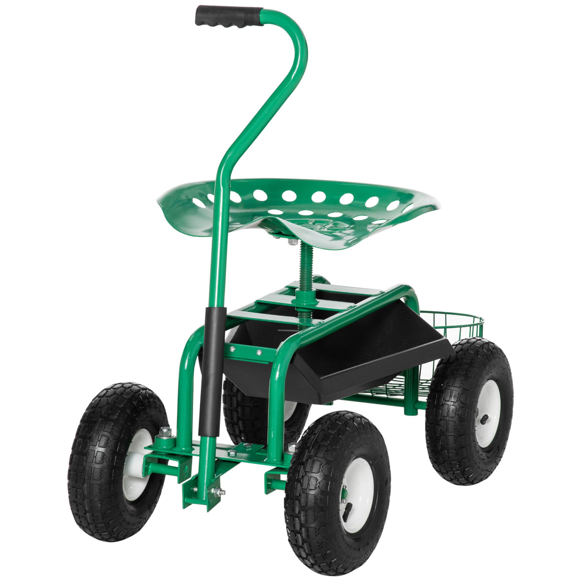 ComfortXL - Siège de jardin roulant métal vert 81 cm chariot de jardinage assise pivotante 360° réglable charge 150 kg - Image 2