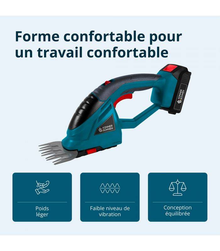 Taille-haie et cisaille à gazon 2 en 1 sans fil avec manche télescopique Könner & Söhnen KS SHT-20V + Extension Pole - Image 4