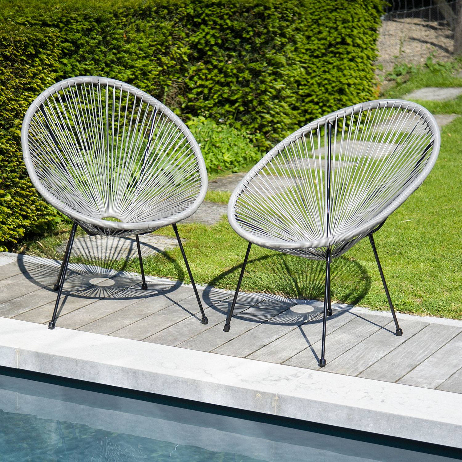 Lot de 2 fauteuils œuf ACAPULCO gris - HAPPY GARDEN - Imagen 2