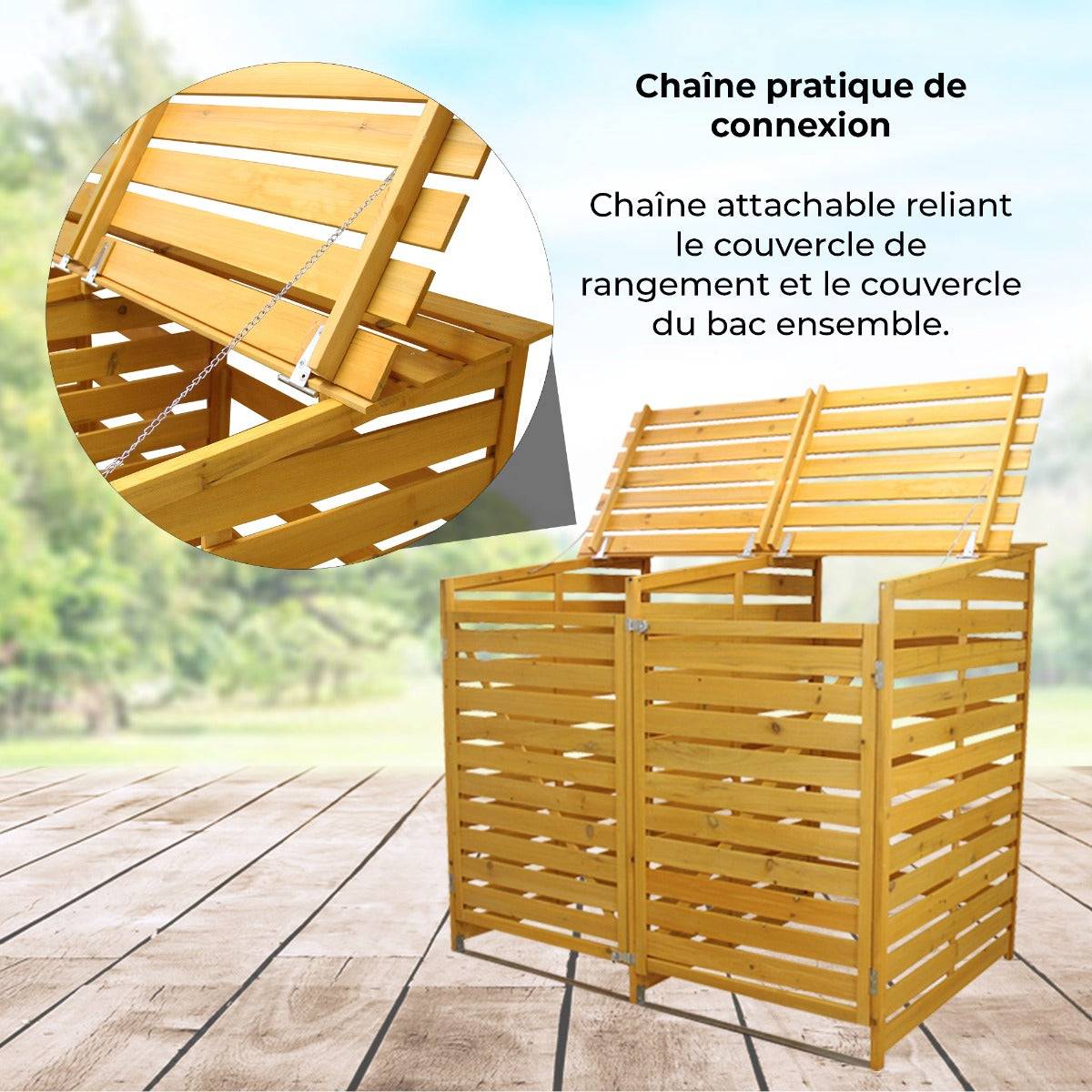 Monstershop - Cache Poubelle Double en Bois - Imagen 5