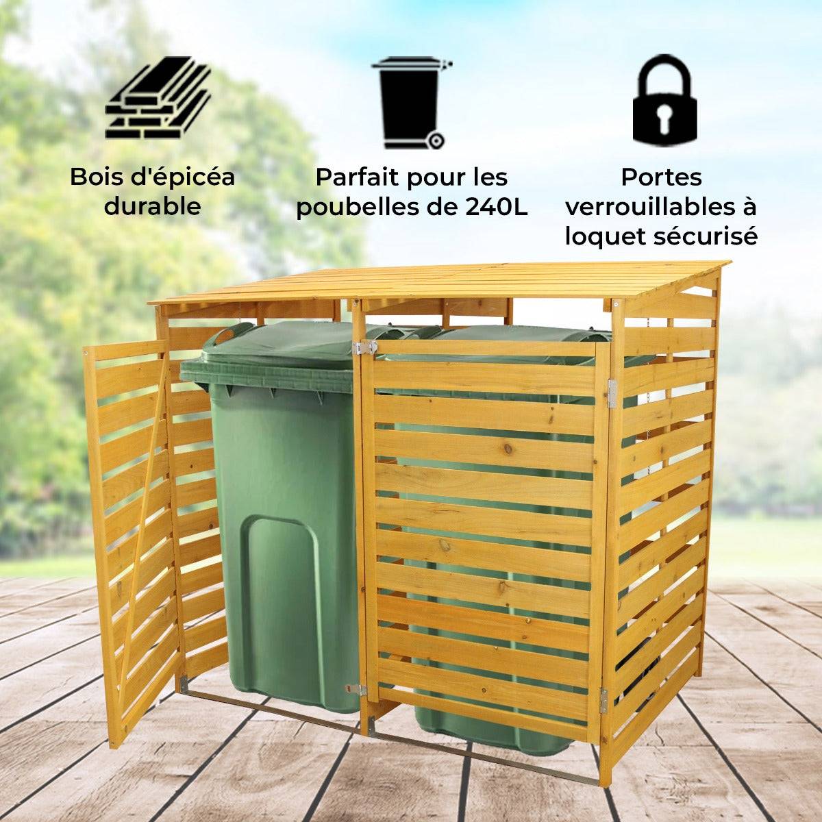 Monstershop - Cache Poubelle Double en Bois - Imagen 4