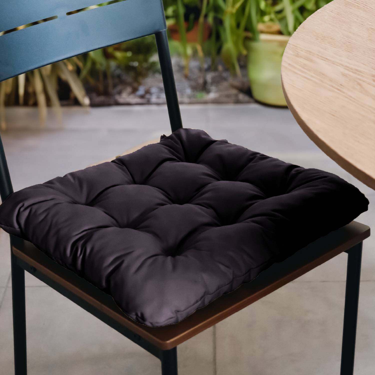 Linxor - Lot de 4 galettes, coussins carrés capitonnés pour chaise - Gris foncé - Linxor - Imagen 7
