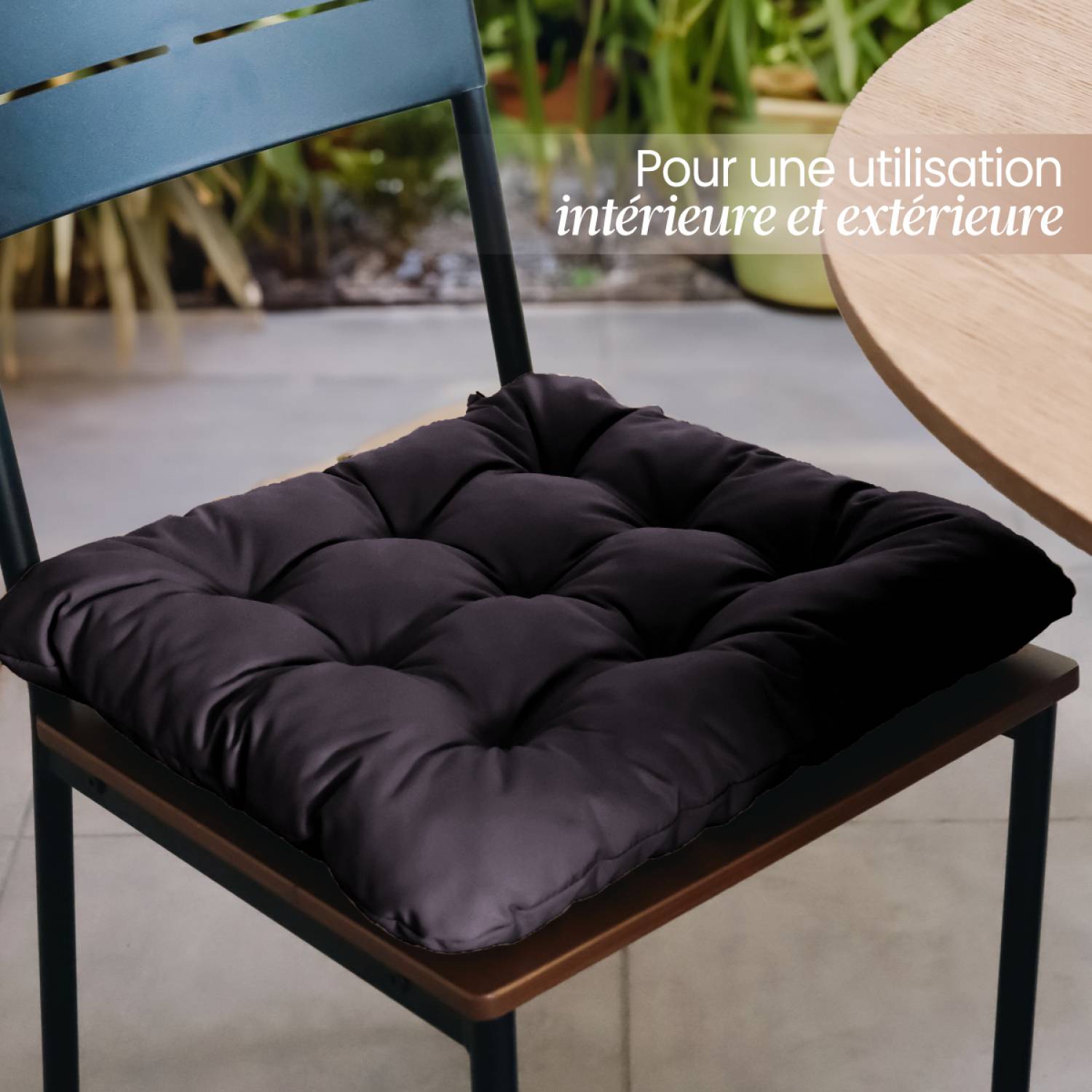 Linxor - Lot de 4 galettes, coussins carrés capitonnés pour chaise - Gris foncé - Linxor - Imagen 4