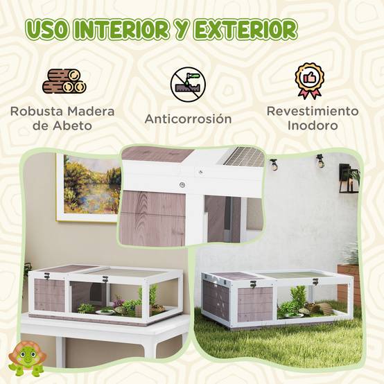 Niche en bois pour tortues avec toit en filet et panneaux latéraux transparents amovibles 91 x 60,5 x 32 cm Marron clair - Image 6