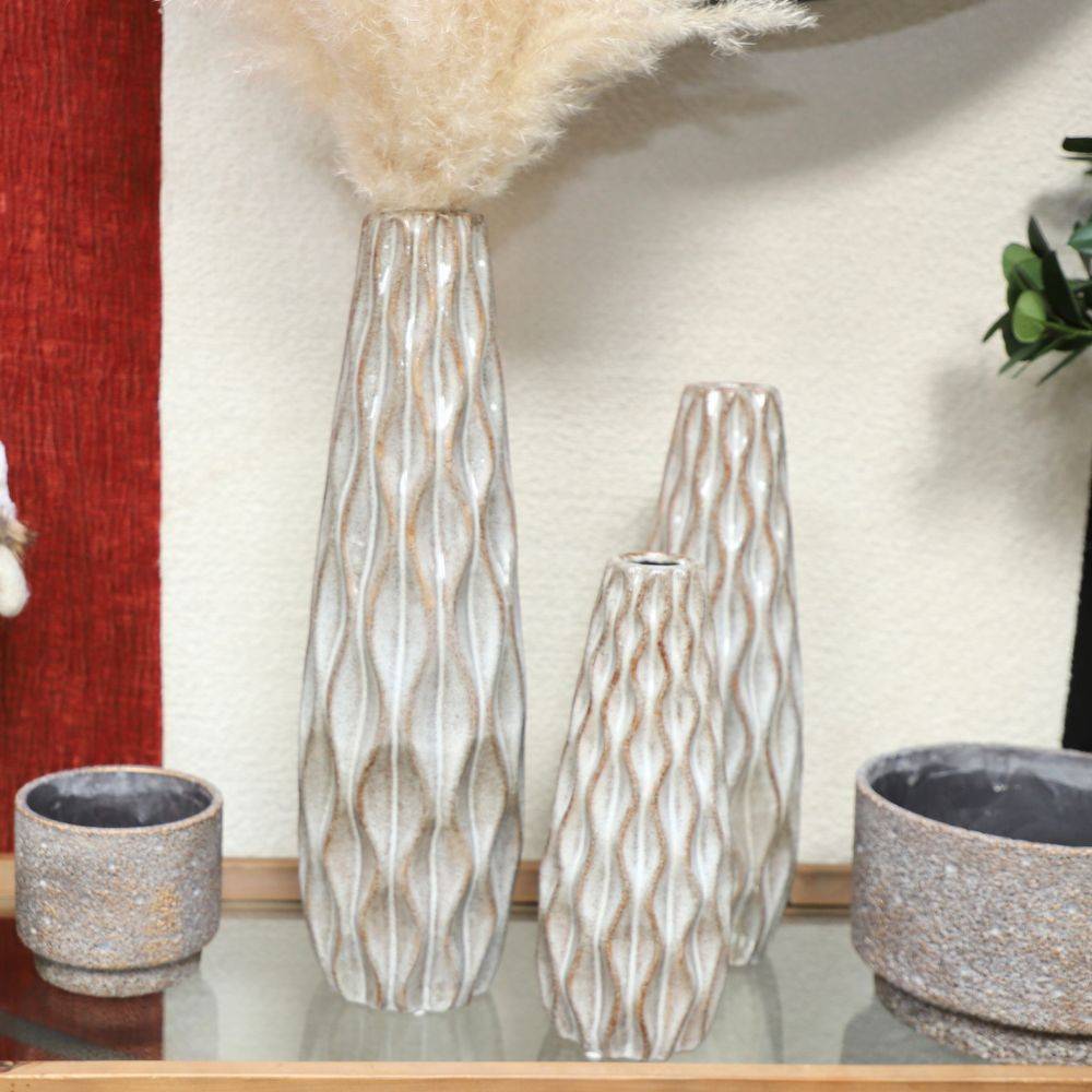 Chemin De Campagne - Vase "Vagues" en céramique - gris / marron Ø.14,5 x Ht.51 cm Chemin de campagne - Image 3