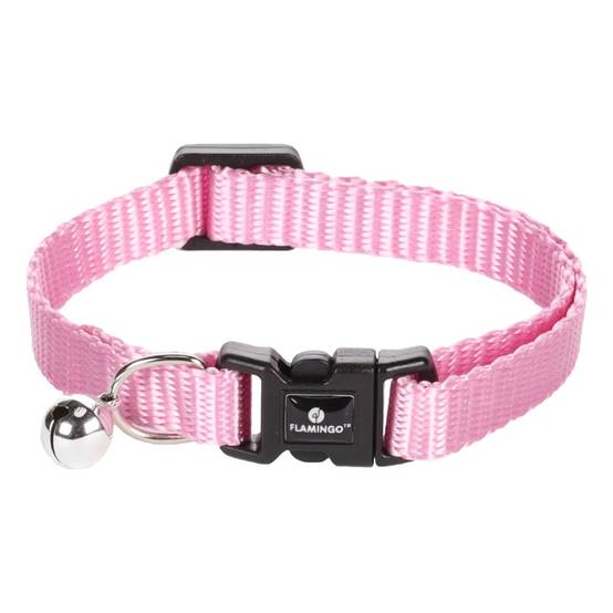Collier réglable de 19 à 30 cm rose avec clochette pour chat - Image 1