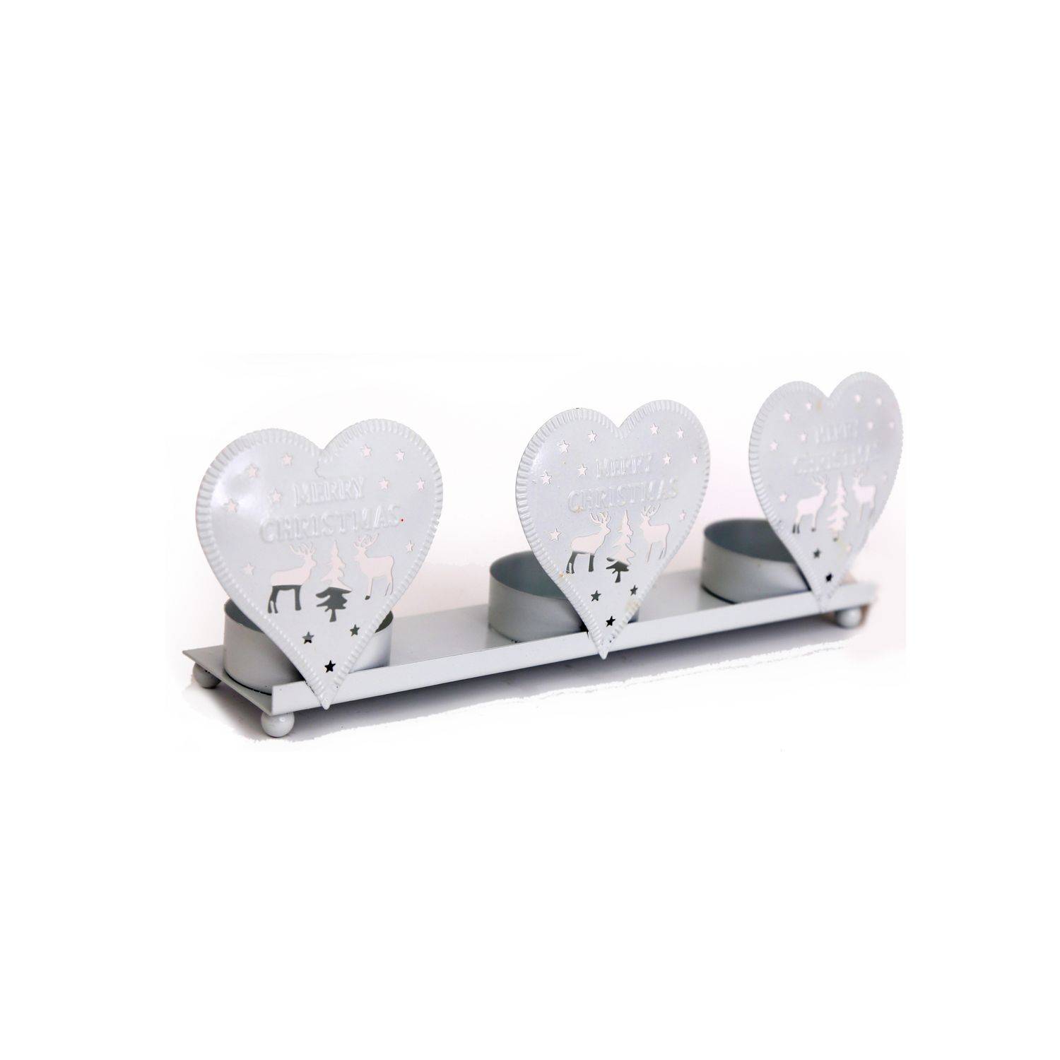 Sans Marque - Photophore de Noël Coeurs Natural - 3 Bougies - Blanc - Heart of the home