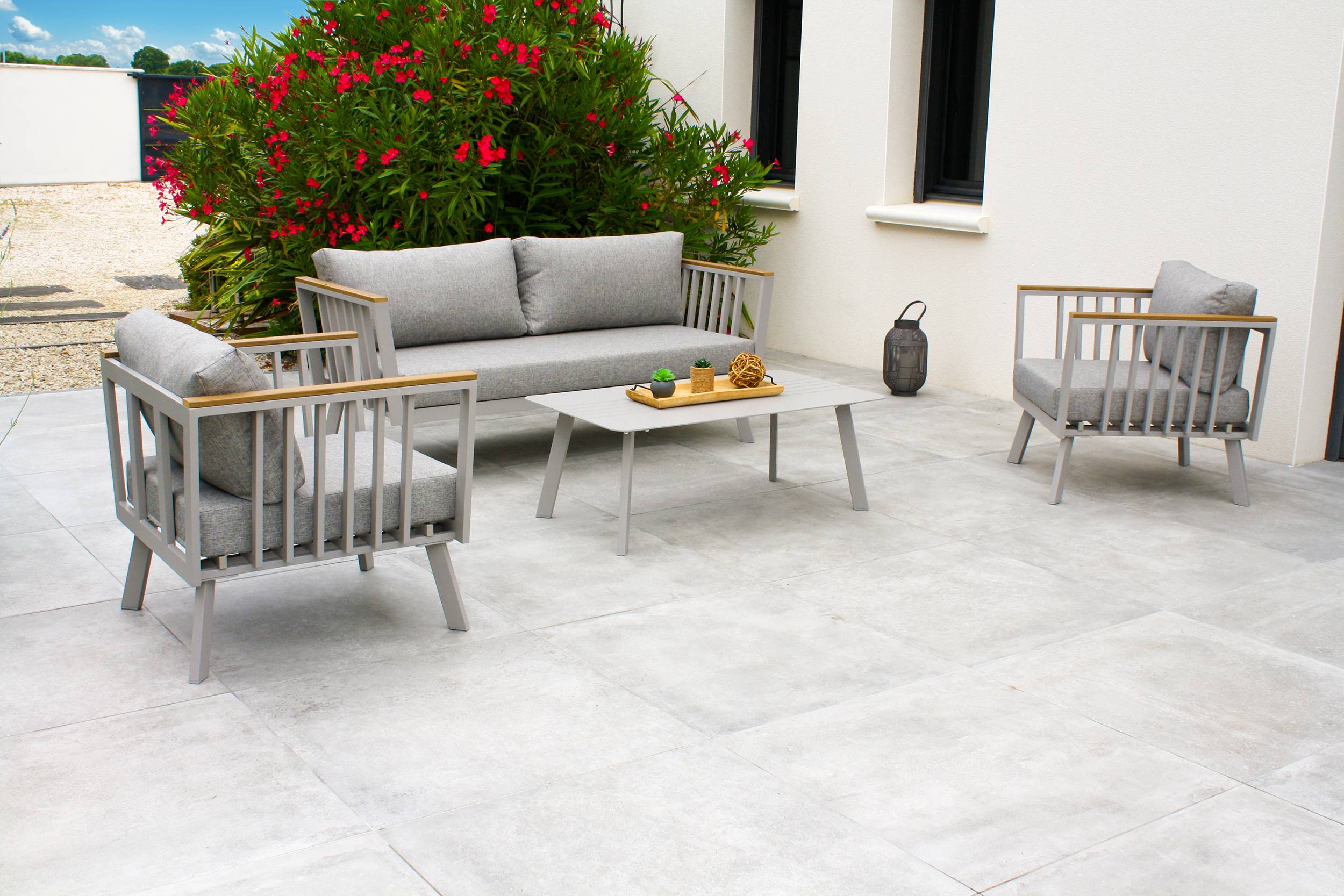 Dcb Garden - Salon de jardin 5 places en aluminium - Gris clair - NAPOLI - Image 8